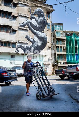 Talat Noi oder Talad Noi ist ein historisches Viertel von Bangkok. Bunte Straßen und Alltag. Bangkok ist ein wichtiger touristischer Besichtigungspunkt Stockfoto