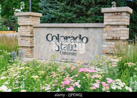 Fort Collins, CO - 16. Juli 2022: Eintrittsschild zur University of Colorado in Fort Collins, Colorado Stockfoto