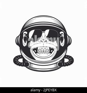 Ich brauche mehr Platz. Vektor-Typografie Zitat mit lächelndem Schimpansen Ape. Astronauthelm, Lustiger Affe. Spaceman Design für Wall Art, T-Shirt-Print Stock Vektor