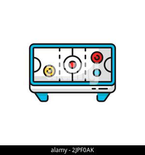 Arcade-Schrank isoliert Air Hockey Tabelle Spiel Farbe Linie Symbol. Vector Sport Spiel Spielzeug im Vergnügungspark, Festival oder Spielplatz. Vintage Erholungsschrank Air Hockey Tisch für zwei Spieler spielen Stock Vektor