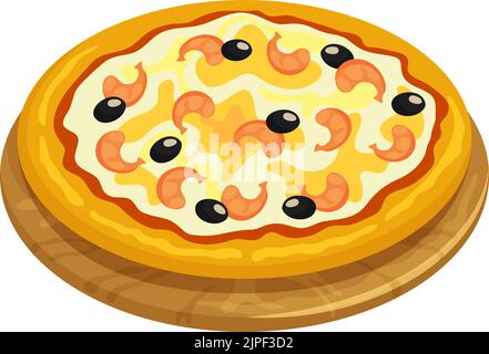 Marinara, Stil der neapolitanischen Pizza in der italienischen Küche isoliert Fastfood Snack. Vector Street Food, zubereitet mit einfacher Marinara-Sauce und gewürzt mit Orangano und Knoblauch, Garnelen und schwarzen Oliven Stock Vektor