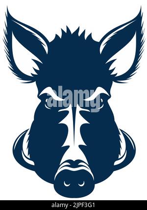 Schwein Kopf isoliert Maskottchen. Vektor Wildschwein oder Schweine, Warzenschwein mit scharfen Stoßzähnen Stock Vektor