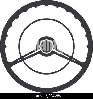 Symbol für isolierte Umrisse des Retro-Lenkrads. Vector Automobil bewegen Objekt, Fahren Handrad Lenkung Steuerelement in Fahrzeugen. Bus, LKW Traktor Teil des Antriebssystems durch den Fahrer manipuliert Stock Vektor