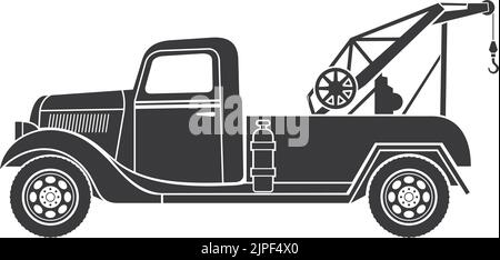 Monochromes Symbol für den Ladekran im Retro-Design. Vector überspringen Fahrzeug, Gebäude Maschine Stock Vektor