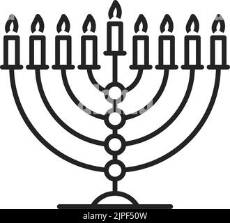 Chanukka Menorah mit neun Kerzen Linie Kunst. Vektor isoliert Judentum Religion Symbol, Chanukkia oder chanukkia neunverzweigten Leuchter beleuchtet während der acht Tage Urlaub von Chanukka, jüdisches Symbol Stock Vektor