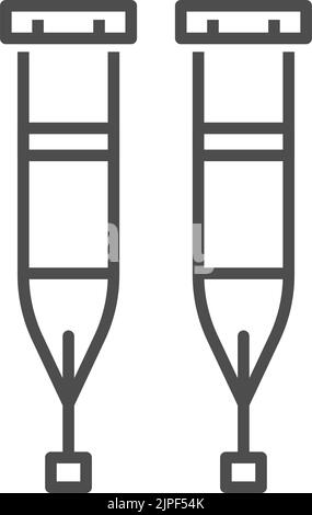 Walker klebt isolierte Linie Kunst Krücken Symbol. Vektor orthopädische Geräte, Mobilitätshilfen, axilläre Unterarmkrücke Stock Vektor