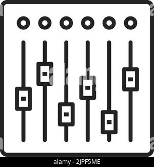 Symbol für isolierte Kontur des Sound-Mixer-Controllers. Vector Audio Mischpult, dj-Ausrüstung Schieberegler Tasten. Ordner und Einstellknöpfe, lineares elektronisches Gerät. Tonaufnahme- und Wiedergabesystem Stock Vektor