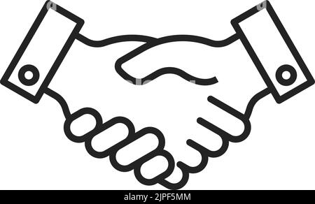 Handshake lineares Symbol isoliertes Vertragszeichen. Vector skizzieren Geschäftspartnerschaft Symbol, Respekt und Freundschaft, Zusammenarbeit und Teamarbeit. Geschäftsbeziehungen, Partner schütteln die Hände Stock Vektor