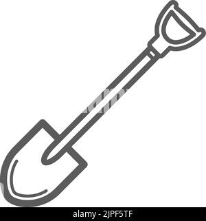 Schaufel isoliert Gartenwerkzeug monochrome Symbol. Vector kleine Camp Spaten mit Griff Umriss Zeichen. Bau und Reparatur, Graben, Heben und Bewegen von Schüttgütern für landwirtschaftliche Werkzeuge. Kelle mit langem Griff Stock Vektor