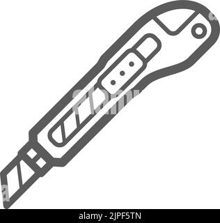 Schreibwarenmesser isoliert monochromen Umriss Symbol. Vector kleines faltbares oder einziehbares Messer, Werkzeugkiste Utility Instrument. Trennmesser, Kunststoff-Papiermesser lineares einfaches Design, Linienkunst Stock Vektor