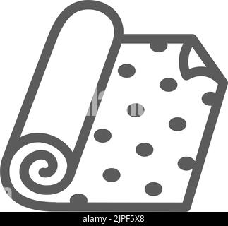 Gerollter Stoff oder Rolle von Tapete isoliert monochromen Umriss Symbol. Vektor gepunktete Textilrolle, Stoffemblem. Lineare Stil Zeichen für Reparatur und Gebäude Tapeten, Renovierung und Dekor, Teppich Stock Vektor