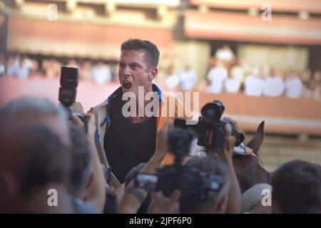 Palio di Siena, Leocorno gewinnt. Triumph von Tittia. Der als Tittìa bekannte Jockey Giovanni Atzeni kam zu seinem vierten Sieg. 17. August 2022 Stockfoto