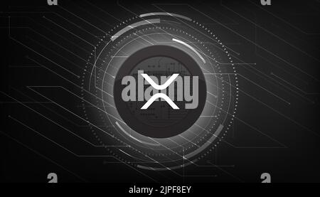 Crypto Currency-Banner mit Ripple (XRP). Welligkeit Münze oder XRP-Symbol auf modernen schwarzen Hintergrund. Stock Vektor