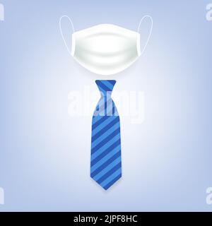 Medizinische Gesichtsmaske und blauer Krawatte. Gesundheitskonzept. Stock Vektor