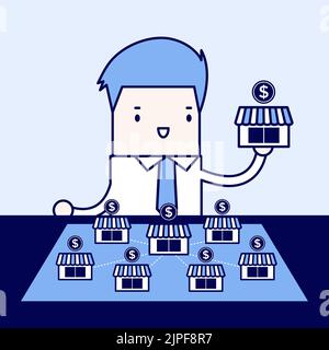 Geschäftsmann will sein Geschäft erweitern. Cartoon-Figur dünne Linie Stil Vektor. Stock Vektor