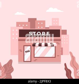 Außenfassade des Geschäfts oder Cafés. Straße örtlichen Einzelhandelsgeschäft Gebäude in der Stadt. Stock Vektor