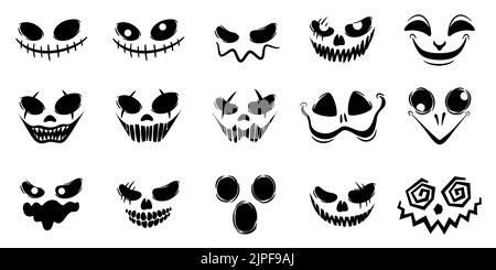 Horror und gruselige Gesichter halloween Vektor-Set. Silhouette Stil Illustration Stock Vektor