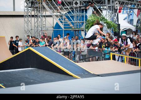 Skateboard-Wettbewerb bei Jackalope. Olympiastadion von Montreal Stockfoto