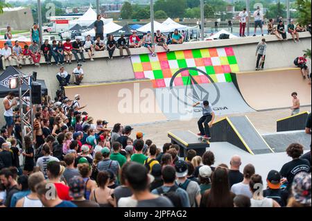 Skateboard-Wettbewerb bei Jackalope. Olympiastadion von Montreal Stockfoto