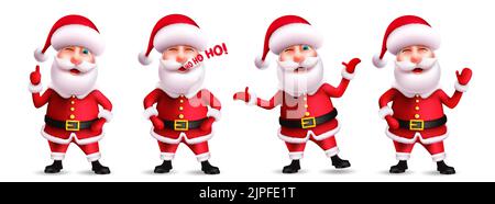weihnachtsmann weihnachten Charakter Vektor-Set. weihnachtsmann in 3D realistischen Charakteren mit winkenden und lachenden freundlichen Gesten im lächelnden Gesicht. Stock Vektor