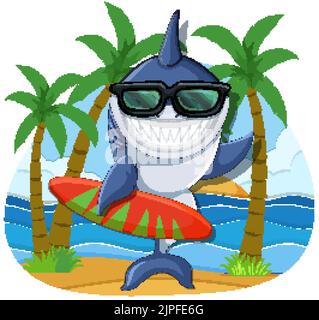 Cartoon Hai halten Surfbrett Illustration Stock Vektor