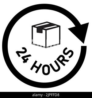 Schnelle Lieferung Symbol auf weißem Hintergrund. Logo Abzeichen Kostenloser Lieferservice. 24-Stunden-Service-Schild. Flacher Stil. Stockfoto