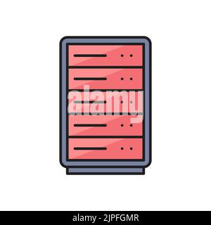 Umrisssymbol für Rechenzentren mit Computerserver-Rack. Cloud-Speicher, Rechenzentrumstechnologie und Information Backup-Service – Thin-Line-Vektorzeichen oder minimalistisches Symbol Stock Vektor