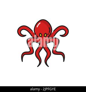 Retro-Oktopus Acht-limbed Weichtier isoliert Meerestiere Symbol der Piratentum. Vector rot weichen Körper Krake, Meeresfrüchte-Emblem. Fischsport Trophäe Maskottchen, Octopoda Meerestier mit Tentakeln Sauger Stock Vektor