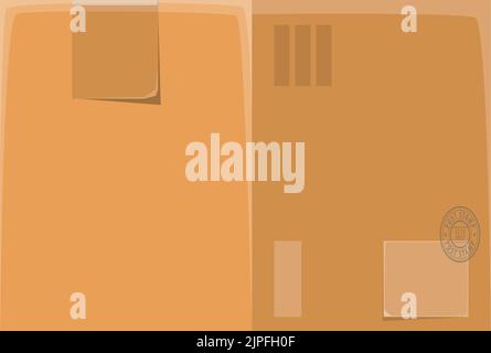 Verpacktes Paket, mit Poststempel und Klebeband, Vektor-isoliertes Symbol, Verpackungskarton Lieferung Stock Vektor