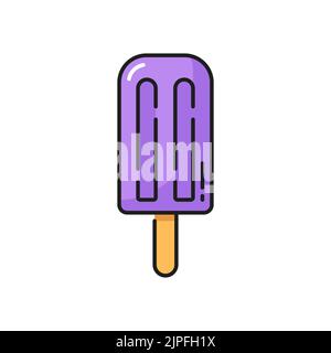 Eiscreme mit violett-violetter Glasur isoliert Popsicle Farblinie Symbol beschichtet. Vector Eis bedeckt gefrorenen Pflaumensaft, lecker erfrischendes Dessert. Schnellimbiss zum Mitnehmen, Eiscreme auf Sommerfutter Stock Vektor