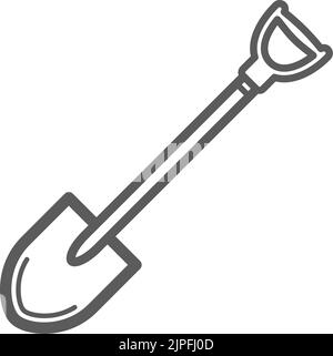 Schaufel isoliert Gartenwerkzeug monochrome Symbol. Vector kleine Camp Spaten mit Griff Umriss Zeichen. Bau und Reparatur, Graben, Heben und Bewegen von Schüttgütern für landwirtschaftliche Werkzeuge. Kelle mit langem Griff Stock Vektor