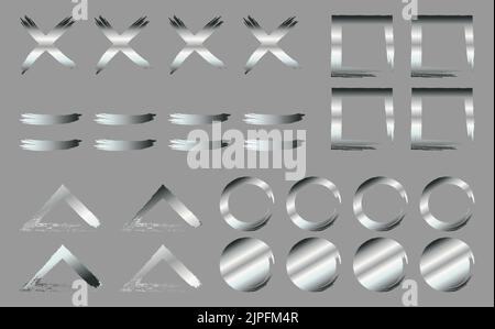 Luxuriöser silberner Hintergrund, illustriert mit symmetrischem Muster, realistischem Metallverlauf und überlappenden Formen Stock Vektor