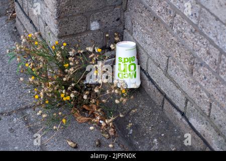 Slough, berkshire, Großbritannien. 17.. August 2022. McDonalds Abfall, der von Kunden weggeworfen wird, ist ein üblicher Anblick in Slough. Quelle: Maureen McLean/Alamy Stockfoto