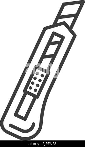 Symbol für den Umriss des Papierschneiders mit isoliertem Schreibwarenmesser. Vector kleine faltbare oder einziehbare Messer, Werkzeugkiste Instrument Linie Kunst Design. Schnabel-abschneider, Kunststoff-Papiermesser mit Griff Stock Vektor