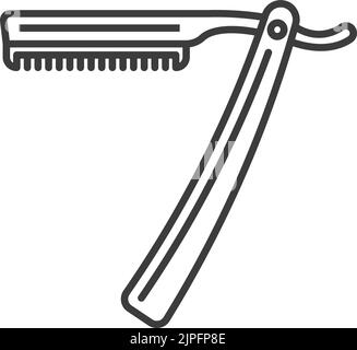Tragbare Kunststoff Augenbraue Rasiermesser isoliert Umriss Symbol. Vector Formung Gesicht und Augenbraue Haar Falten schärfer Rasiermesser. Retro Barbershop Zubehör, faltbares Rasierwerkzeug, Edelstahlmesser Stock Vektor