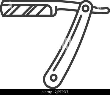 Rasiermesser, offenes, gerades Rasiermesser-Symbol. Vector Rasierer, scharfes Edelstahlmesser zum Rasieren von Bart, Schnurrbart. Retro Barbershop Accessoire, faltbares Rasierwerkzeug mit Griff Stock Vektor