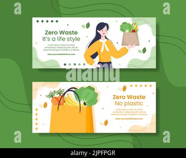 Zero Waste Horizontal Banner Template Handgezeichnete Cartoon Flat Illustration Stock Vektor