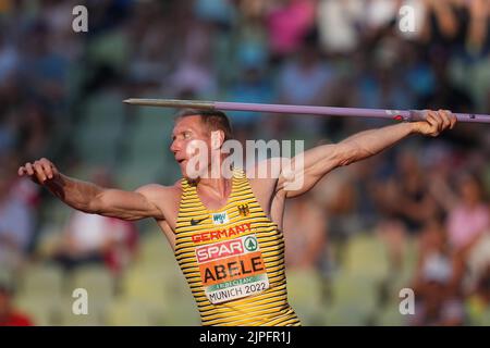 München, Deutschland. 16. August 2022. Leichtathletik: Europameisterschaft, Männer, Zehnkampf, Javelin, Arthur Abele (Deutschland). Quelle: Soeren Stache/dpa/Alamy Live News Stockfoto