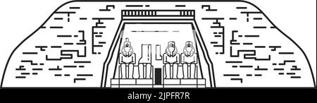 Ägypten alten Tempel mit pharao Statuen, Vektor-Linie Symbol. Ägyptische Kultur und Geschichte von Ramses pharao Pyramiden, großer Tempel von Abu Simbel Stock Vektor