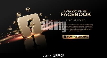 Facebook-Banner 3D Gold-Symbol für Business-Seite Förderung und Social Media-Post Stock Vektor