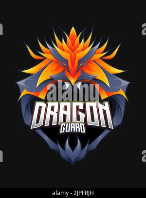 Drachenkopf und Schild für E-Sport-Gaming-Logo-Vektor-Design Stock Vektor