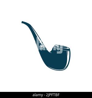 Billard Tabakpfeife isoliert monochrome Ikone. Vector Tabakpfeife mit Puder und langem Griff. Retro-Pfeife zum Rauchen von Tabak, Detektiv-Rauchzubehör, Kammer mit Mundstückchen, Raucherwerkzeug Stock Vektor