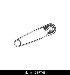 Geschlossenes Sicherheitsstift isoliertes Schneiderwerkzeug isoliertes monochromes Symbol. Vektor-Nähwerkzeug, regelmäßige Sicherheitsnadel-Nahaufnahme. Safetypin, nähen und Schneiderzubehör mit Verschluss. Tuchstift mit Federmechanismus Stock Vektor