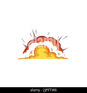 Burst-Effekt, feurige Wolke Bombe Explosion isoliert Boom flache Cartoon-Zeichen. Vector Feuer entzünden Flamme, orange brennende Explosion der radioaktiven Luftbombe. Strahlungsabriss, Gasexplosion, Atomwaffe Stock Vektor