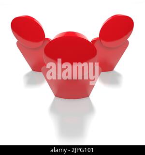 Ein Team von drei Personen in rot, Vogelansicht - 3D gerendert Stockfoto