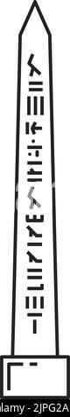 Ägyptischer Obelisk mit Hieroglyphen oder Inschriften aus dem alten Ägypten, Vektorlinien-Symbol. Altes Ägypten und pharao Obelisk Denkmal, ägyptische Kultur und Geschichte Symbol Stock Vektor