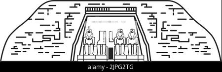 Ägypten alten Tempel mit pharao Statuen, Vektor-Linie Symbol. Ägyptische Kultur und Geschichte von Ramses pharao Pyramiden, großer Tempel von Abu Simbel Stock Vektor