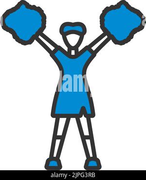 American Football Cheerleader Girl-Ikone. Editierbare Fett Formatigte Kontur Mit Farbfüllungsdesign. Vektorgrafik. Stock Vektor