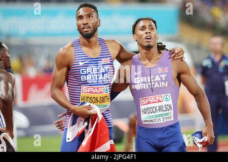 Matthew Hudson-Smith Goldmedaille und Alex Haydock-Wilson Bronzemedaille Großbritanniens während der Leichtathletik, Männer 400m bei den Europameisterschaften München 2022 am 17. August 2022 in München, Deutschland - Foto Laurent Lairys / DPPI Stockfoto