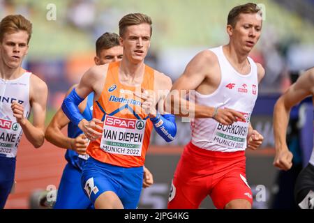 München, Deutschland. 18. August 2022. MÜNCHEN, DEUTSCHLAND - 18. AUGUST: Tony van Diepen aus den Niederlanden tritt am 18. August 800m 2022 bei den Europameisterschaften München 2022 im Olympiastadion in München an (Foto: Andy Astfalck/BSR Agency) Kredit: Orange Pics BV/Alamy Live News Stockfoto